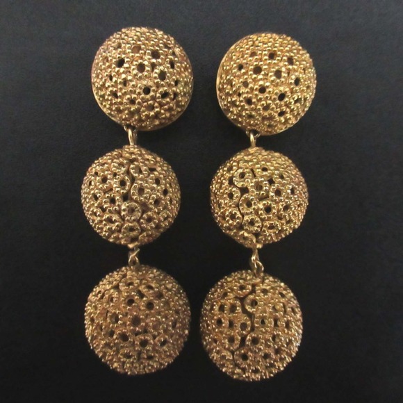 Christian Dior Vintage 3-Ball Clip Earrings GP Gold Women's